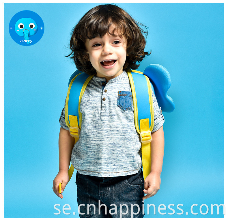 Anpassade varumärke karikatyrer blå elefant unisex kiddies förskola ryggsäck smiley baby back pack småbarn flicka ryggsäck handväska